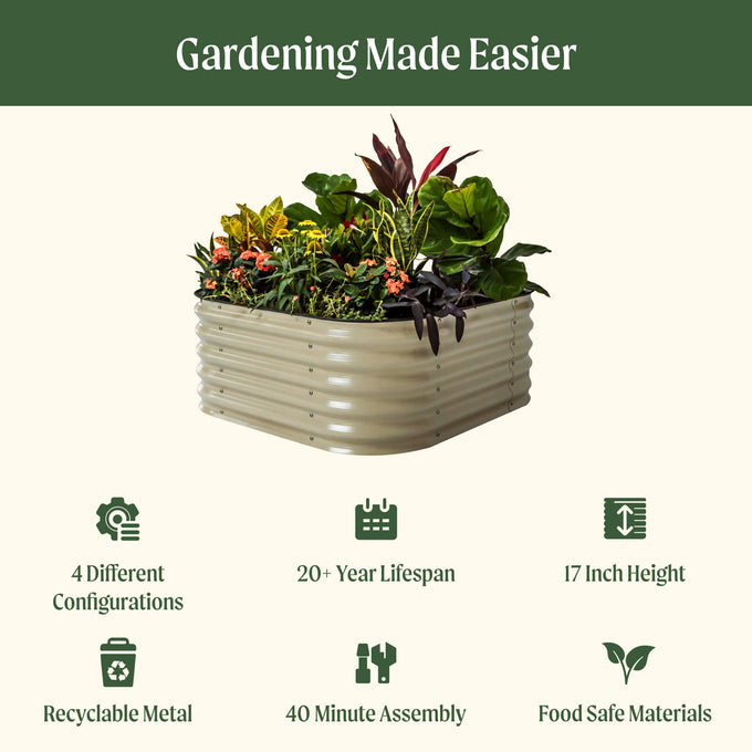 17" Tall 4 In 1 Small Modular Metal Raised Garden Bed Kit