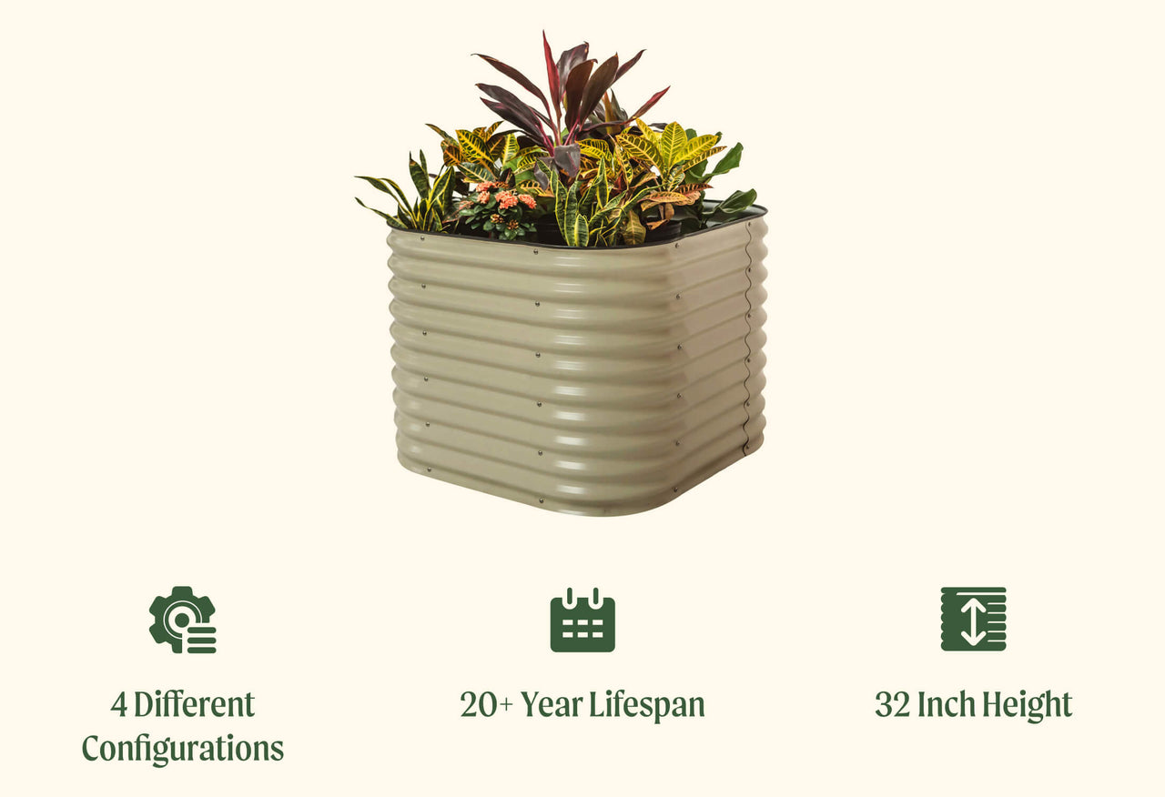 Small Modular Metal Raised Garden Bed Kit 32" Extra Tall 4 In 1