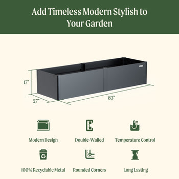 17" Tall Modern 27" x 83" Metal Raised Garden Bed