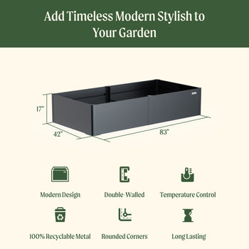 17" Tall Modern 42" x 83" Metal Raised Garden Bed