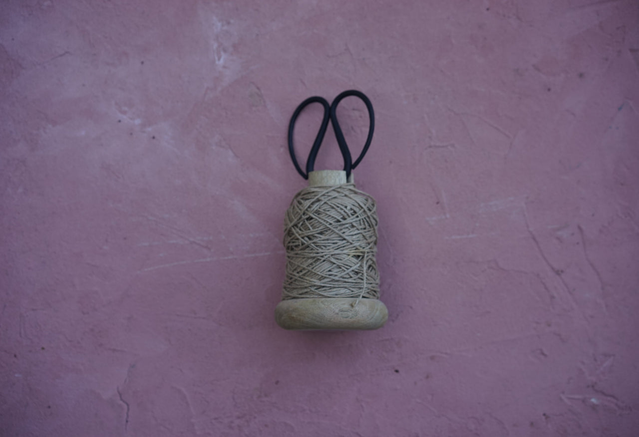 Wooden Spool with Twine an Scissors