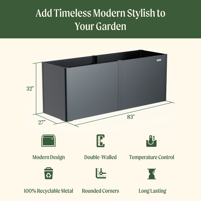 Extra Tall Modern Metal Raised Garden Bed 83" Lx 27" W x 32" H