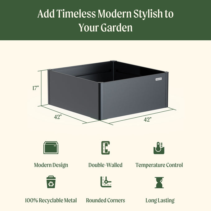 Modern Metal Raised Garden Bed 42" L x 42" W x 17"H